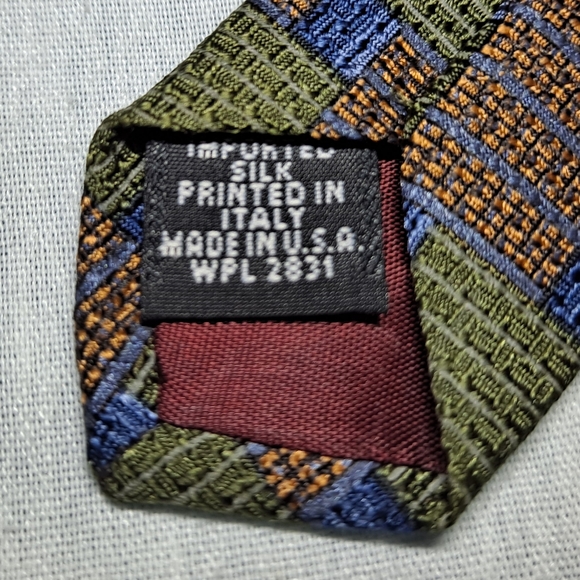 Gianfranco Ruffini 💯 Silk Designer Necktie 58" x 3.75" Green/Gold/Blue Squares - Picture 6 of 9